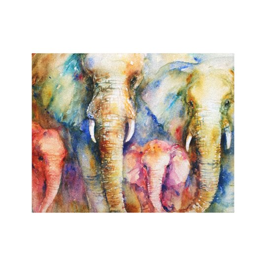 Elephant family painting wall art on canvas Zazzle.co.uk