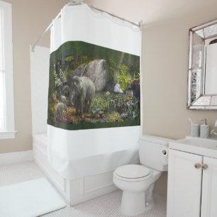 Elephant Family RAIN FOREST PARTY Shower Curtain
