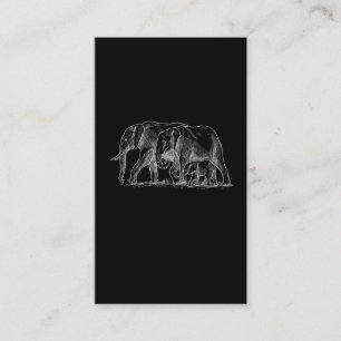 Elephant Family Sketch Cute Safari Animals Business Card