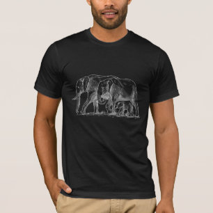 Elephant Family Sketch Cute Safari Animals T-Shirt