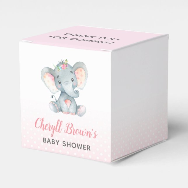 Elephant Favour Box - Girl Baby Shower Pink (Front Side)