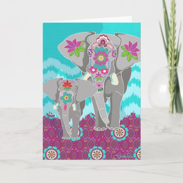 Elephant Festival Blank Greeting Card (Front)