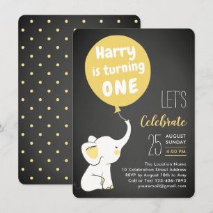 Elephant First Birthday   1st Birthday Party Invitation