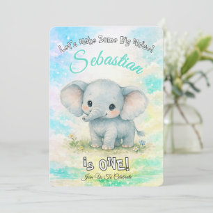 Elephant First Birthday Let's Make Some Big Noise Invitation