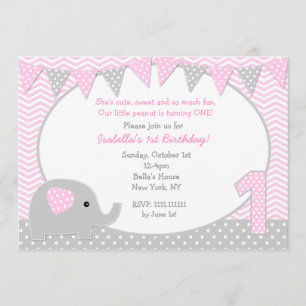 Elephant First Birthday Party Invitations