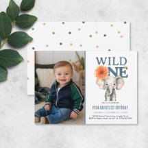 Elephant First Birthday Photo Invitation | Safari