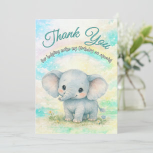 Elephant First Birthday Rainbow Baby Elephant Boy Thank You Card