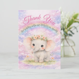 Elephant First Birthday Rainbow Baby Elephant Girl Thank You Card