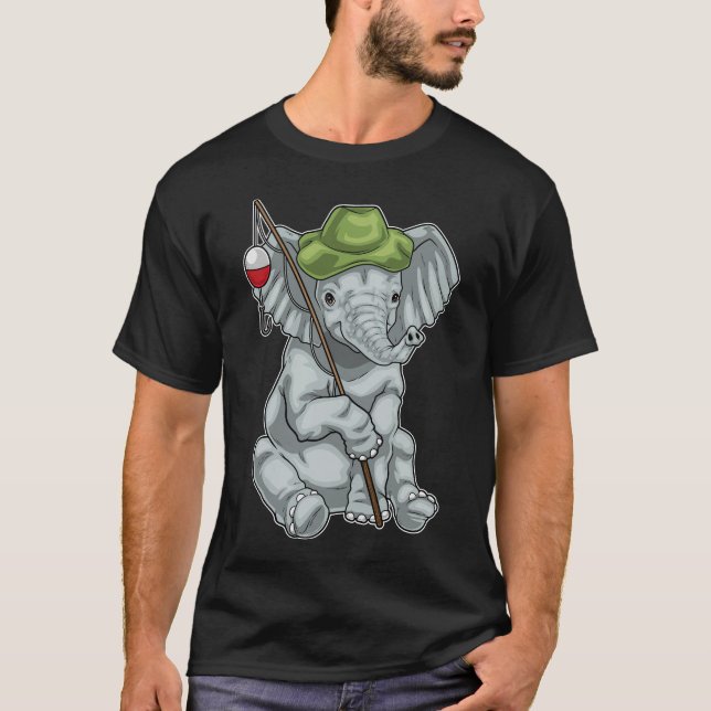 Elephant Fisher Fishing rod Fishing T-Shirt (Front)