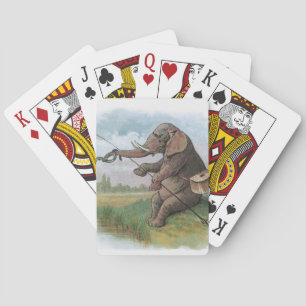 Elephant fisherman fishing Illustration Playing Cards