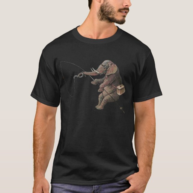 Elephant fisherman fishing Illustration T-Shirt (Front)