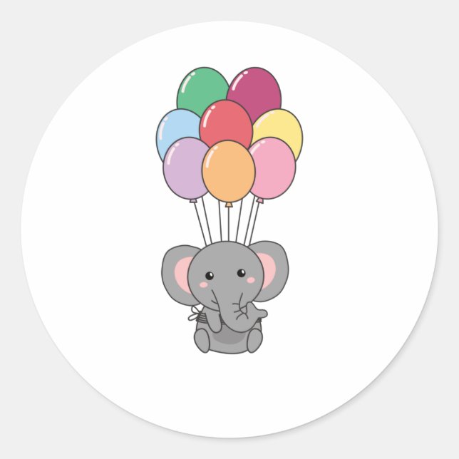 Elephant Flies Up With Colourful Balloons Classic Round Sticker (Front)