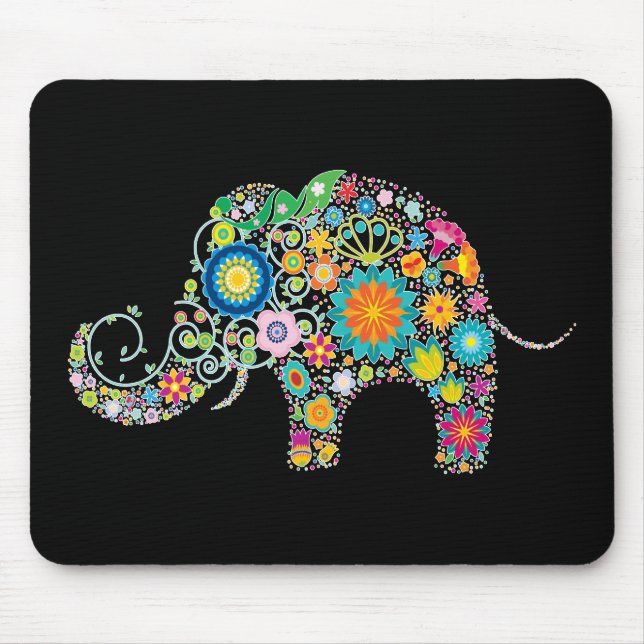 Elephant Floral Art Mouse Mat (Front)