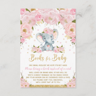 Elephant Floral Baby Shower Bring a Book Baby Girl Enclosure Card