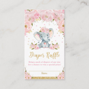 Elephant Floral Baby Shower Diaper Raffle Cards