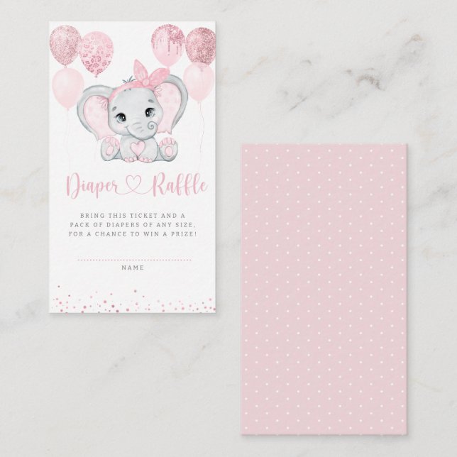 Elephant Floral Baby Shower Diaper Raffle Enclosure Card (Front/Back)