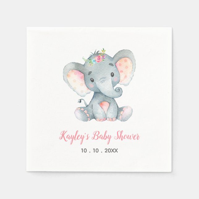 Elephant (Floral) Baby Shower Napkin (Front)