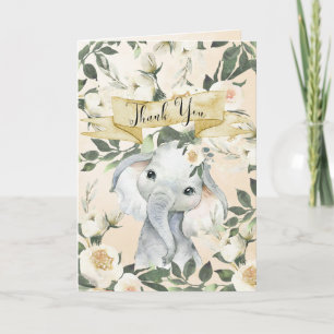 elephant floral baby shower thank you card