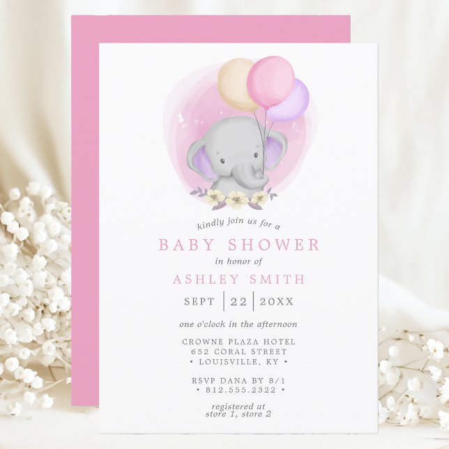 Elephant Floral Balloons Watercolor Baby Shower Invitation (Creator Uploaded)