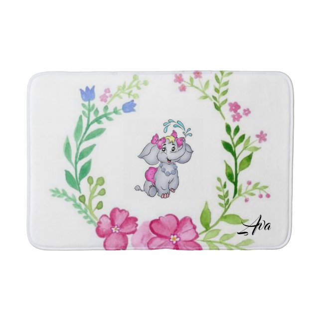 Elephant Floral Bathroom Bath Mat (Front)