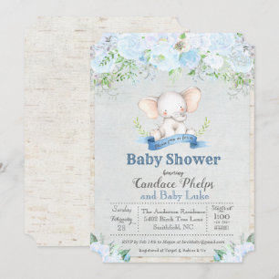 Elephant Floral Boy Baby Shower Invitation