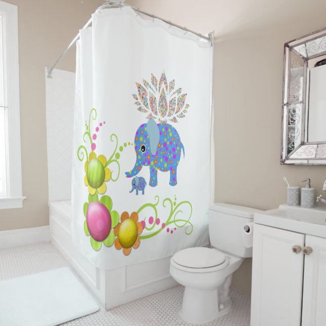 Elephant Floral Shower Curtain (In Situ)