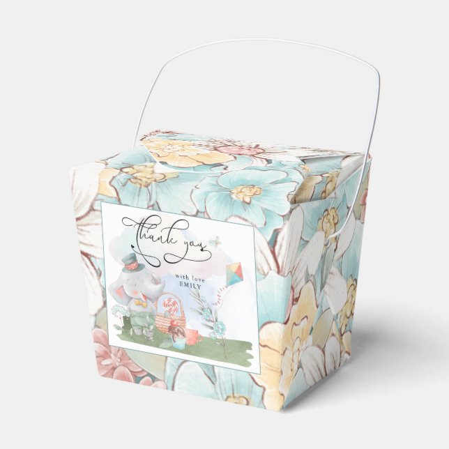 Elephant Florals Boy Baby Shower Picnic Thank You  Favour Box (Front Side)