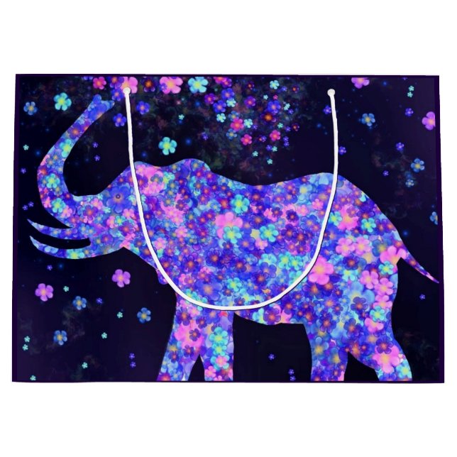 Elephant Flowers - Add Your Photo / Text / Name Large Gift Bag (Front)