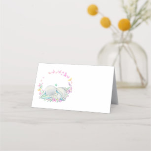 Elephant flowers Blue Place Card
