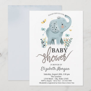Elephant Flowers Butterflies Baby Shower  Invitation