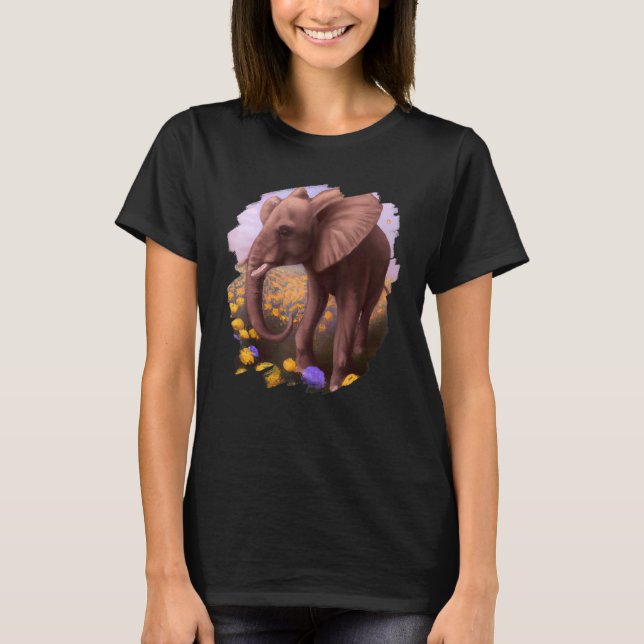 Elephant Flowers Cute Painting Flower Elephant 5 T-Shirt (Front)