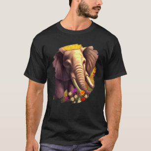 Elephant Flowers Cute Painting Flower Elephant T-Shirt