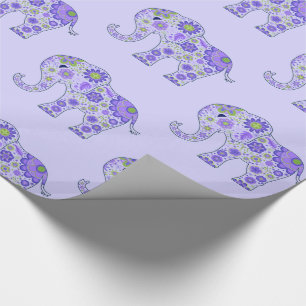 Elephant Flowers Purple Wrapping Paper