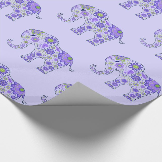 Elephant Flowers Purple Wrapping Paper (Corner)