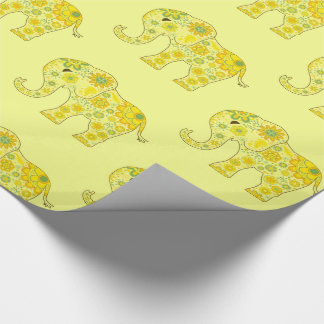 Elephant Flowers Yellow Wrapping Paper