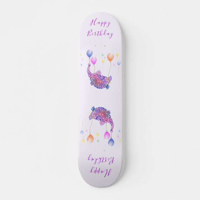 Elephant Flying Balloons Birthday Skateboard Gift (Front)