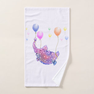Elephant Flying Bath Towel Set Colourful Balloons
