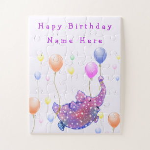 Elephant Flying Colourful Balloons Birthday Puzzle