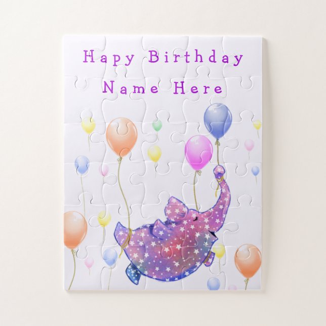 Elephant Flying Colourful Balloons Birthday Puzzle (Vertical)