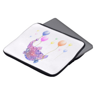 Elephant Flying Laptop Sleeve Colourful Balloons