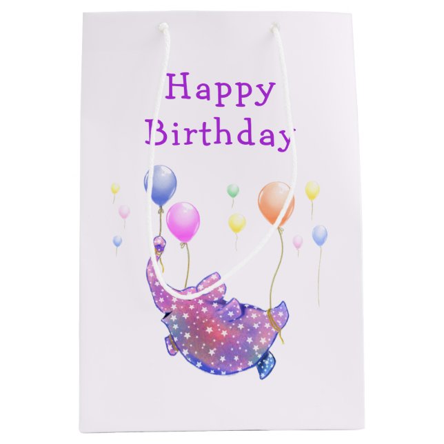 Elephant Flying with Balloons Birthday Gift Bag (Front)