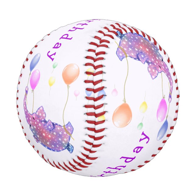 Elephant Flying with Balloons Funny Birthday Gift Baseball (Angled)