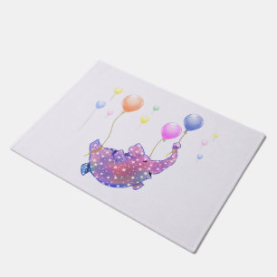 Elephant Flying with Balloons Funny Doormat