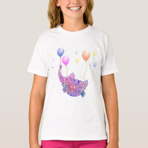 Elephant Flying with Balloons Funny T-Shirt