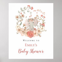 Elephant Foliage Peach Welcome Baby Shower 
