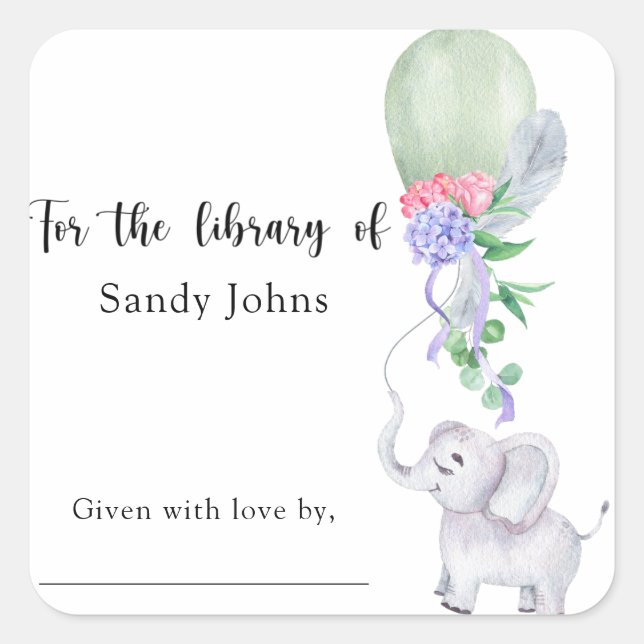 Elephant For the library of Square Sticker (Front)