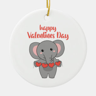 Elephant For Valentine's Day Cute Animals With Ceramic Tree Decoration