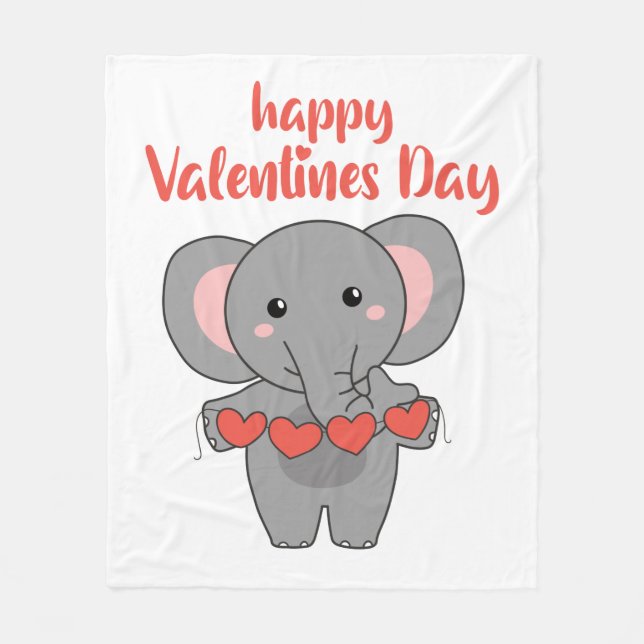 Elephant For Valentine's Day Cute Animals With Fleece Blanket (Front)