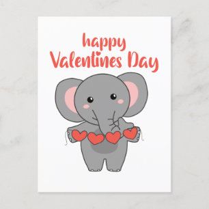Elephant For Valentine's Day Cute Animals With Postcard