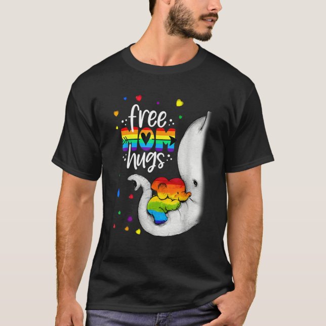 Elephant Free Mom Hugs Rainbow LGBTQ LGBT Pride Mo T-Shirt (Front)